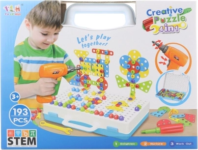 Screw-together construction set with drill – 193 pieces