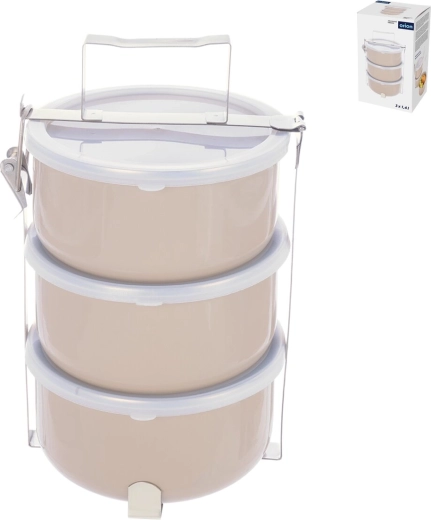 Enamel food carrier with 3 containers (1.4 L) and plastic lids