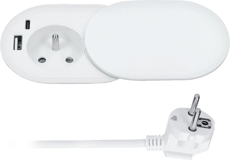 Solight Einbau-Steckdose 230 V mit USB-A und USB-C (20 W PD), Schiebedeckel, 2 m, mattweiß