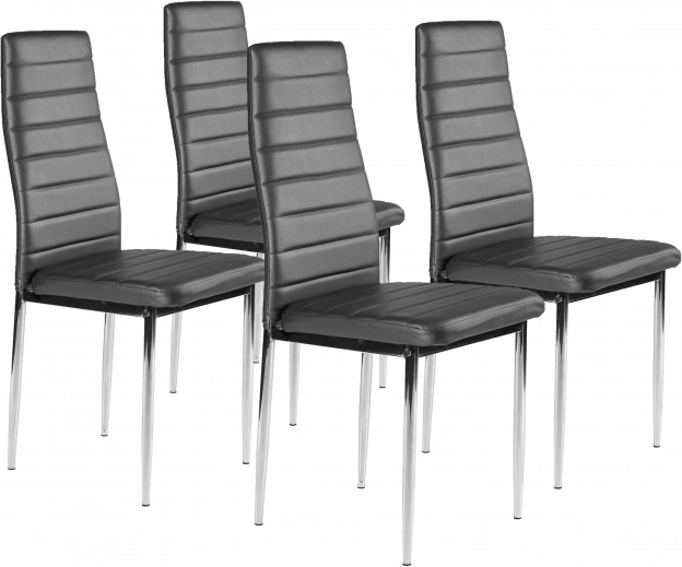 Lot de 4 chaises de salle à manger en éco-cuir, gris, pieds chromés