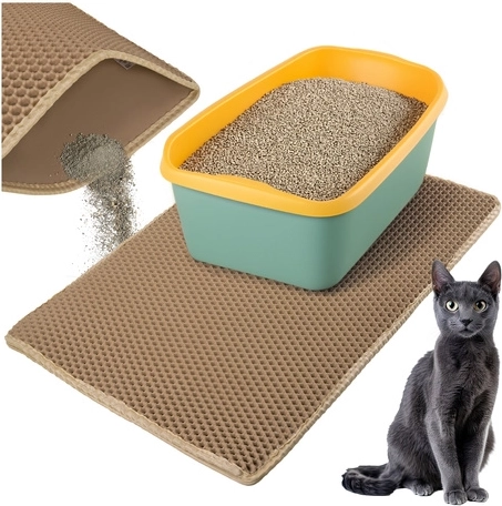 Beige double-layer mat for cat litter box 75 × 55 cm Purlov