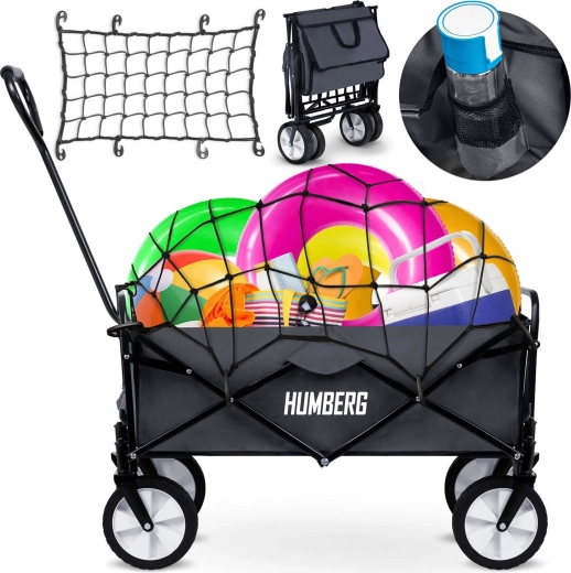 Folding transport cart with protective net 80 l HUMBERG