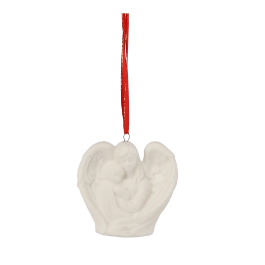 Figurine d’ange en céramique avec ailes et suspension, blanche, 7 cm