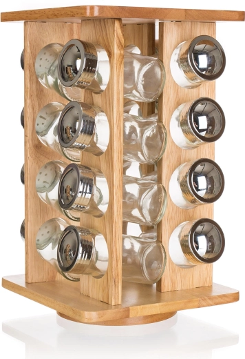 BRILLANTE kruidenrek met glazen potjes en draaibare houten standaard, 16 stuks