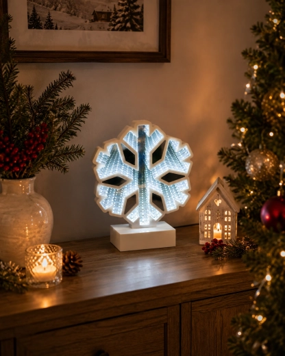 Christmas 3D decoration – snowflake with Infinity LED mirror effect - 1 piece