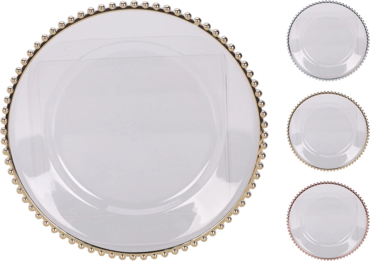 Plastic plate 33 cm with colored rim, transparent