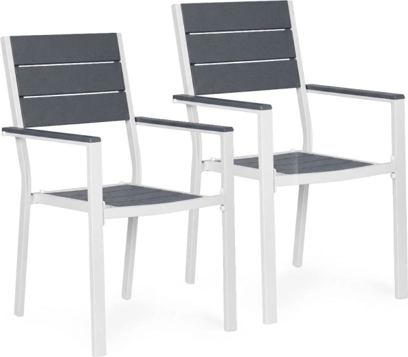 Set van 2 tuinstoelen van staal en HDPE, grijs-wit – MultiGarden