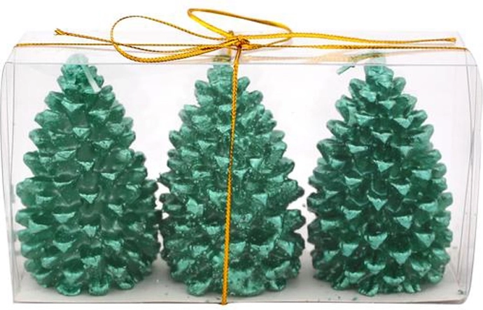 Kerstkaarsen dennenkegels groen PROVENCE, set van 3 stuks