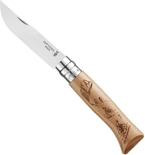 Zakmes OPINEL N°08 Gravure Sport Velo, beukenhout, 8,5 cm