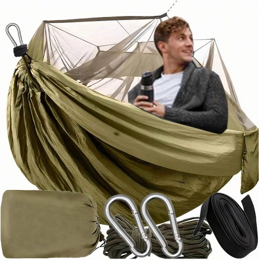 Hanging hammock with mosquito net for camping and garden, load capacity 180 kg