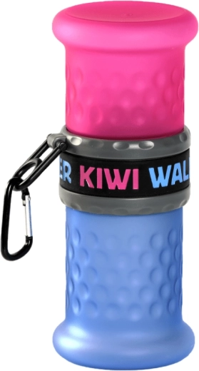 Reisfles voor water en voer 2-in-1 KIWI WALKER, kunststof, blauw‑roze