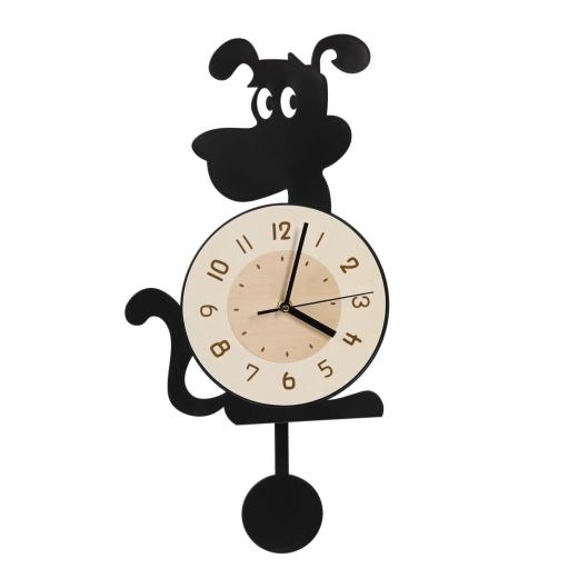 Hangende wandklok Hond met slinger zwart-wit 37 cm