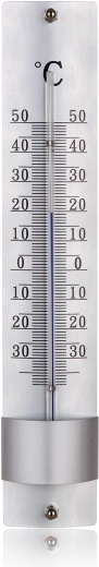 Wall-mounted metal thermometer 21.5 cm, silver