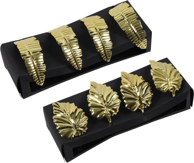 Decoratieve servetringen – gouden blad/veer, set van 4 stuks