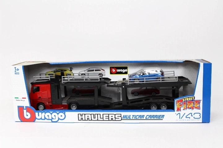 Bburago StreetFire autotransporter Mercedes-Benz Actros 1:43 met Renault Captur