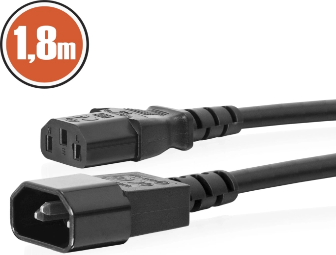 IEC C13 to IEC C14 Mains Power Cable, 1.8 m