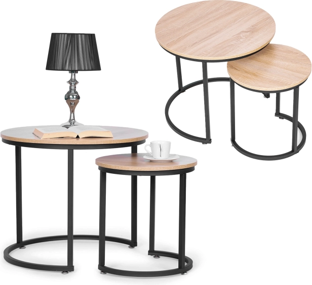 Ensemble de 2 tables basses rondes, design loft