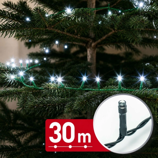 Guirlande lumineuse LED 30 m, 600 LED blanc froid avec câble vert