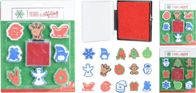 Weihnachtsstempel mit Stempelkissen – Set mit 9 Teilen