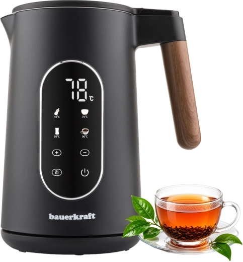 Bauerkraft cordless electric kettle 1.7 l with temperature control, black