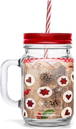 Glas met rietje TORO 450 ml met motief van Linzer koekjes