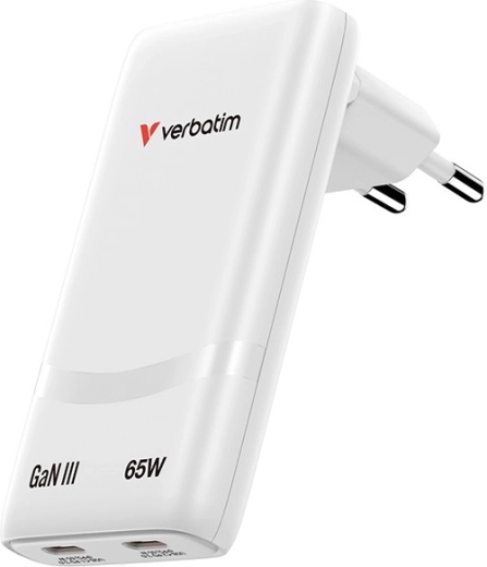 Verbatim Fold n Go GaN-lader 65 W, 2× USB‑C (PD 3.0, PPS), wit