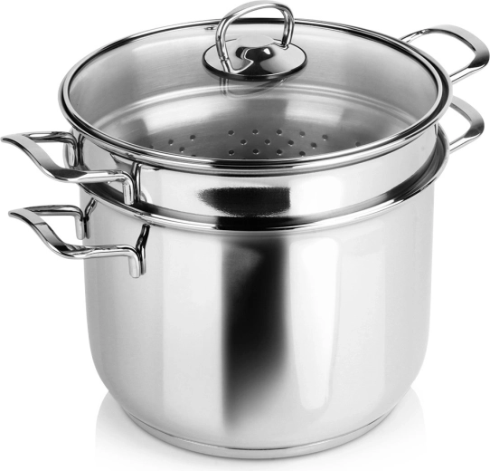 Casserole à pâtes en acier inoxydable avec couvercle en verre ANETT 6 l, 3 pièces
