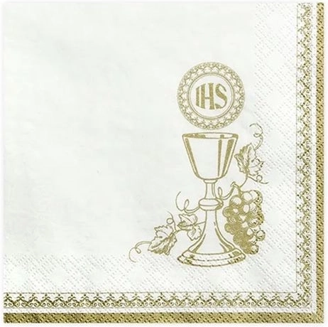 Paper napkins with chalice motif, white-gold, 33 × 33 cm, 20 pcs