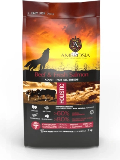 Ambrosia brokjes voor honden met rundvlees en verse zalm 2 kg