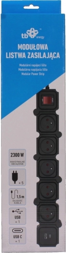 Energy Modular Power Strip with USB, 1.5 m