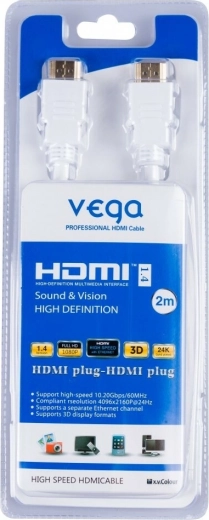Vega câble HDMI 3D, connecteurs plaqués or, 2 m, blanc