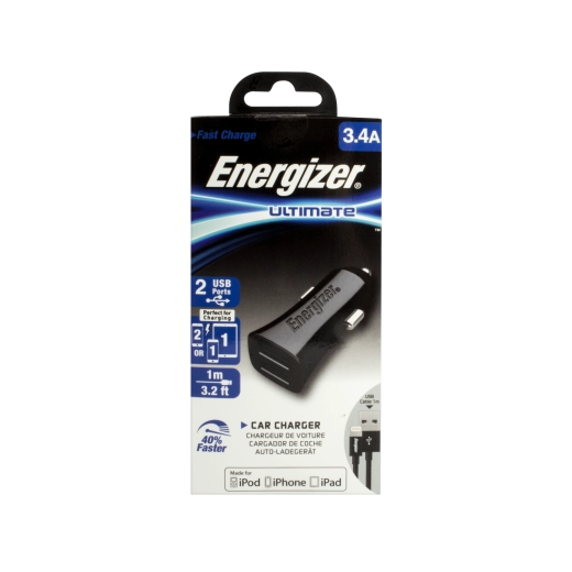 Energizer car adapter 3.4 A with two USB, black