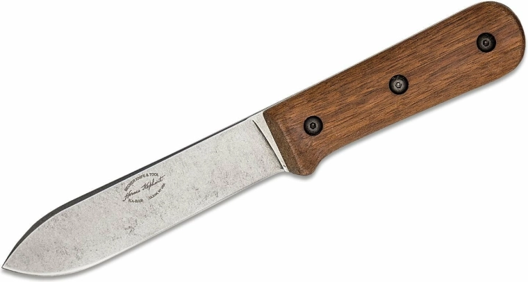 KA-BAR Becker Kephart outdoor knife with a walnut handle and leather sheath