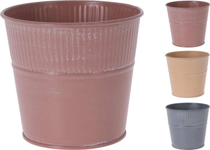 Decorative metal flower pot 12.5 cm, ribbed design – color mix