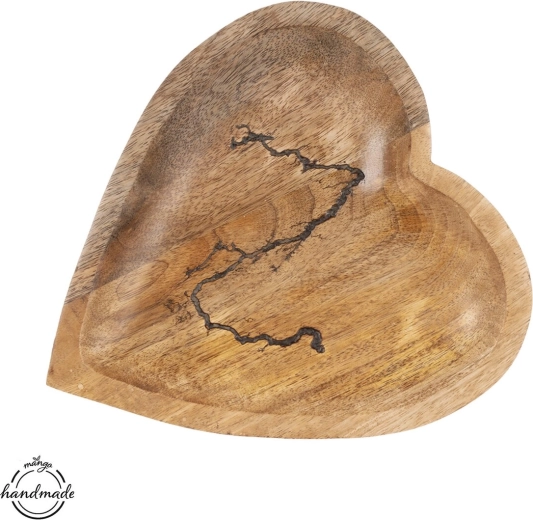 Houten dienblad van mangohout in hartvorm, 26 × 24 cm