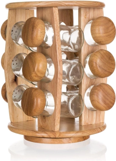 BRILLANTE kruidenrek van glas en hout met draaibare standaard, 12 stuks