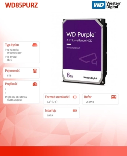 Paarse 8TB 3,5‑inch harde schijf WD85PURZ
