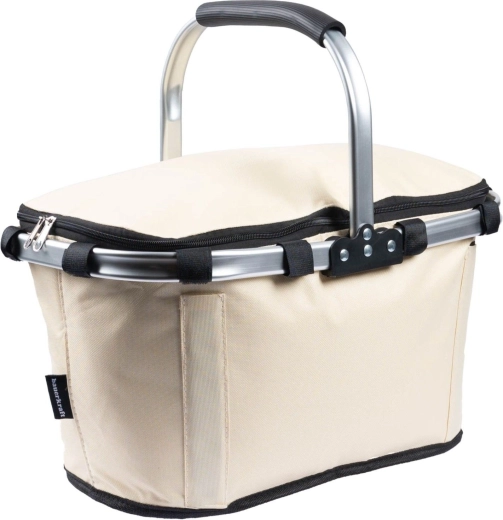 Foldable thermal basket for picnics and shopping with one handle, waterproof, beige