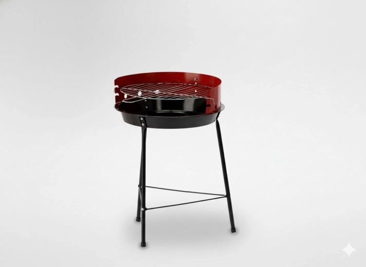 Round portable charcoal grill with wind shield 33.5 cm