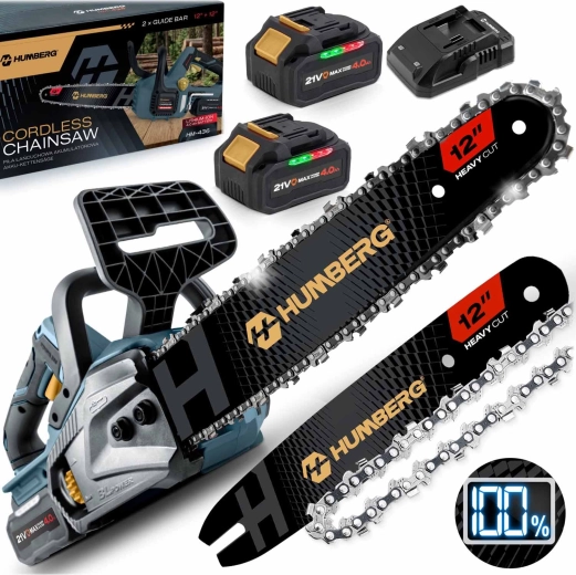 Humberg 12" cordless chainsaw with brushless motor + 2× 4 Ah batteries