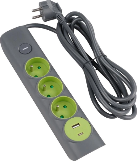 Retlux extension lead with 3 sockets and USB, 1.4 m