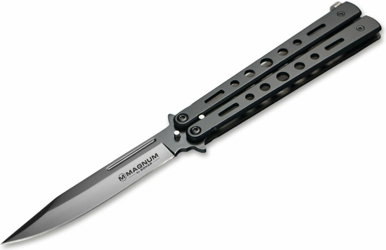 Böker Magnum Balisong All Black zakmes 10,5 cm, grijs, volledig stalen