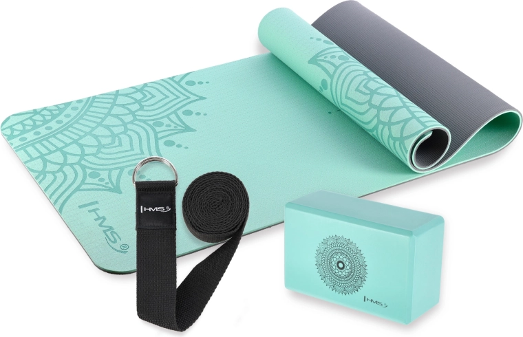 Ensemble de yoga menthe HMS – tapis, bloc et sangle