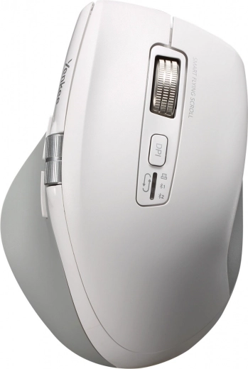 Ergonomic wireless mouse with rechargeable battery and dual Bluetooth + 2.4 GHz Flying Scroll