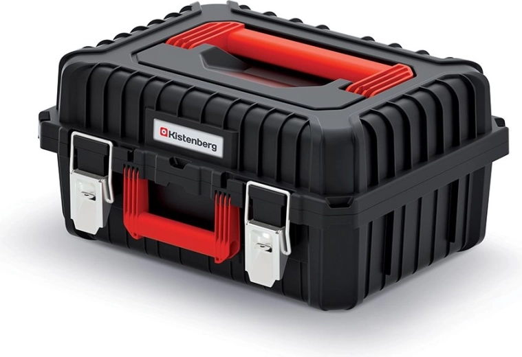 Durable tool case with metal latches, 445 × 360 × 216 mm, black