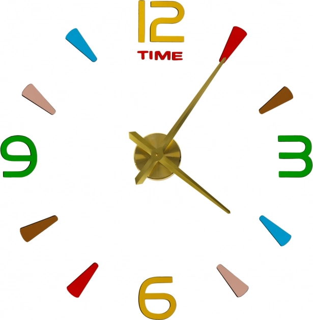 Horloge murale autocollante DIY, 80–90 cm, aiguilles dorées, repères colorés, 4 chiffres