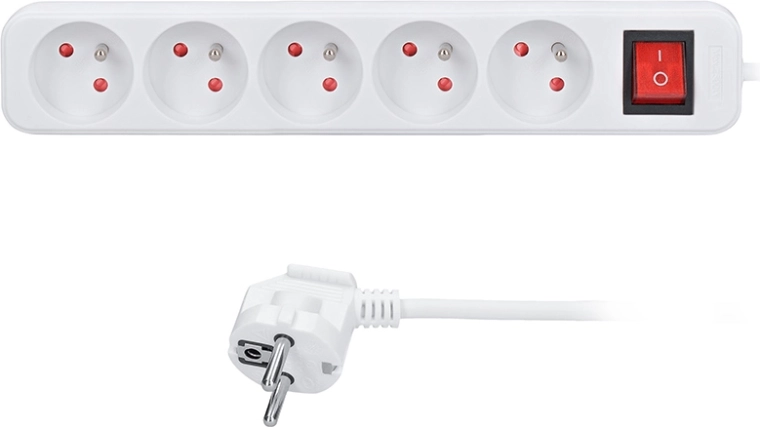Solight extension power strip, 5 sockets, 2 m, with switch, white