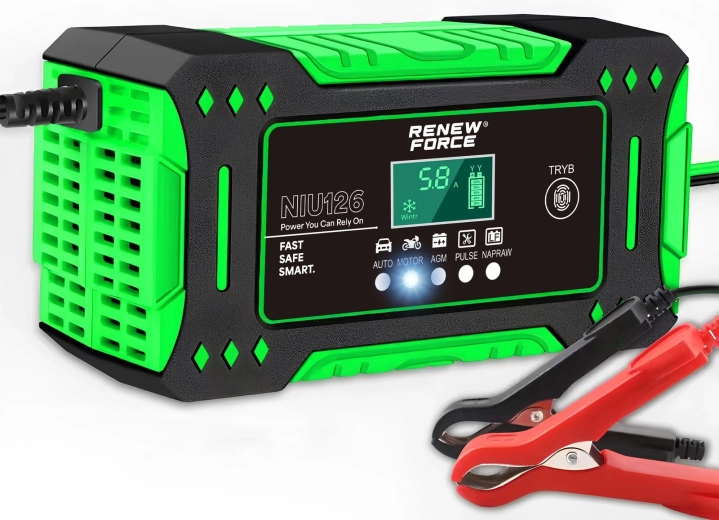 Mikroprozessorgesteuertes Autobatterieladegerät Renew Force 12 V 6 A mit LCD und Reparaturfunktion