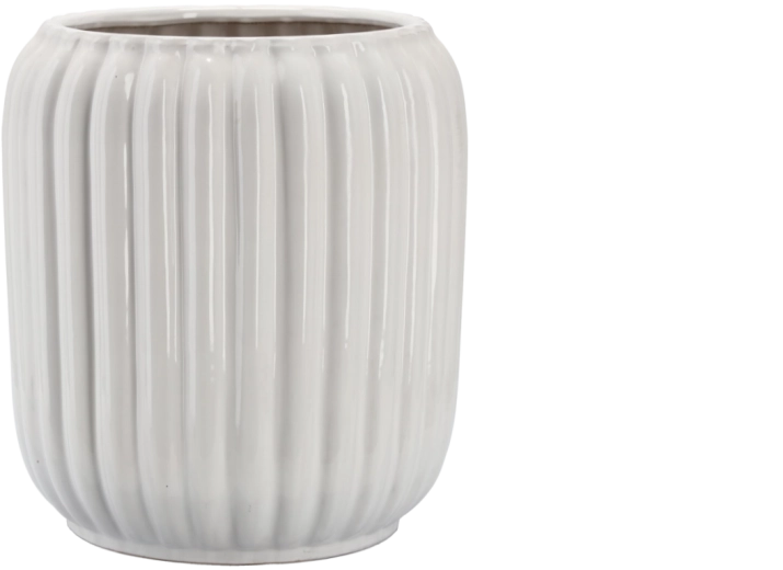 Ceramic planter cover with embossed pattern 28 × 28 × 40.5 cm white