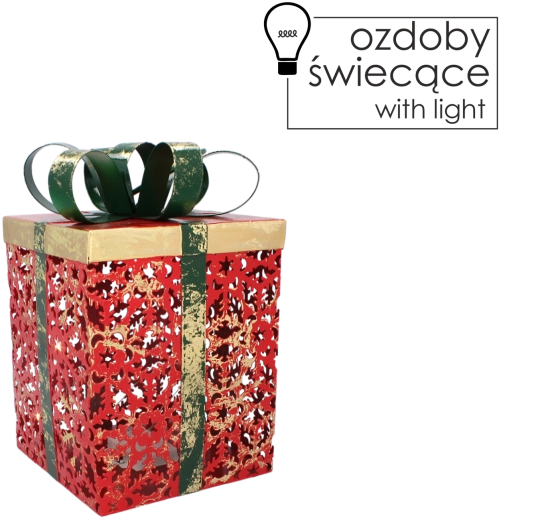 Boîte cadeau métallique de Noël avec éclairage LED, rouge avec ruban vert, 16 × 16 × 26 cm